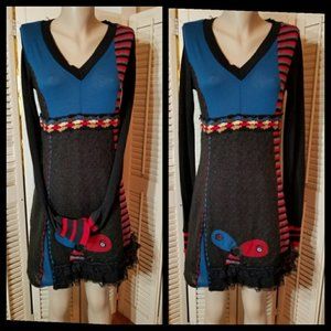 Kessley Crocheted Stripe Applique Dress  M/L